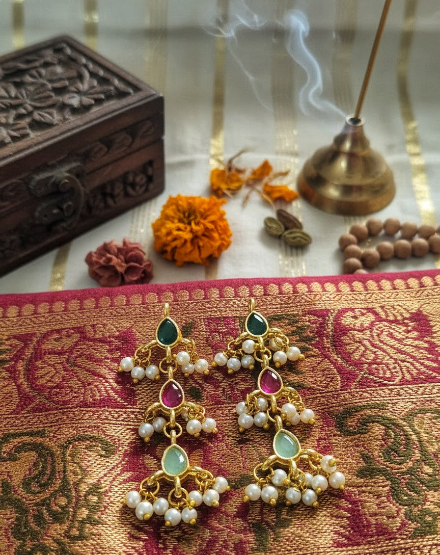 Kundan chain earrings