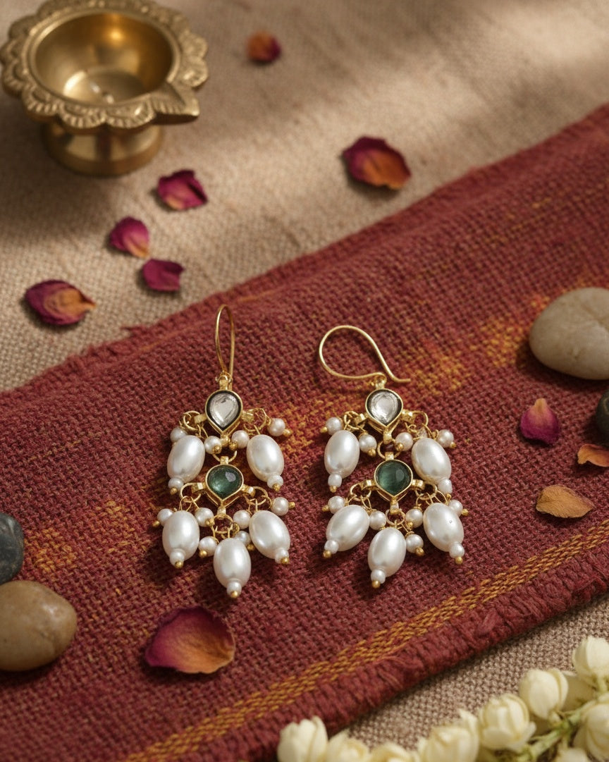 Kundan earrings green white