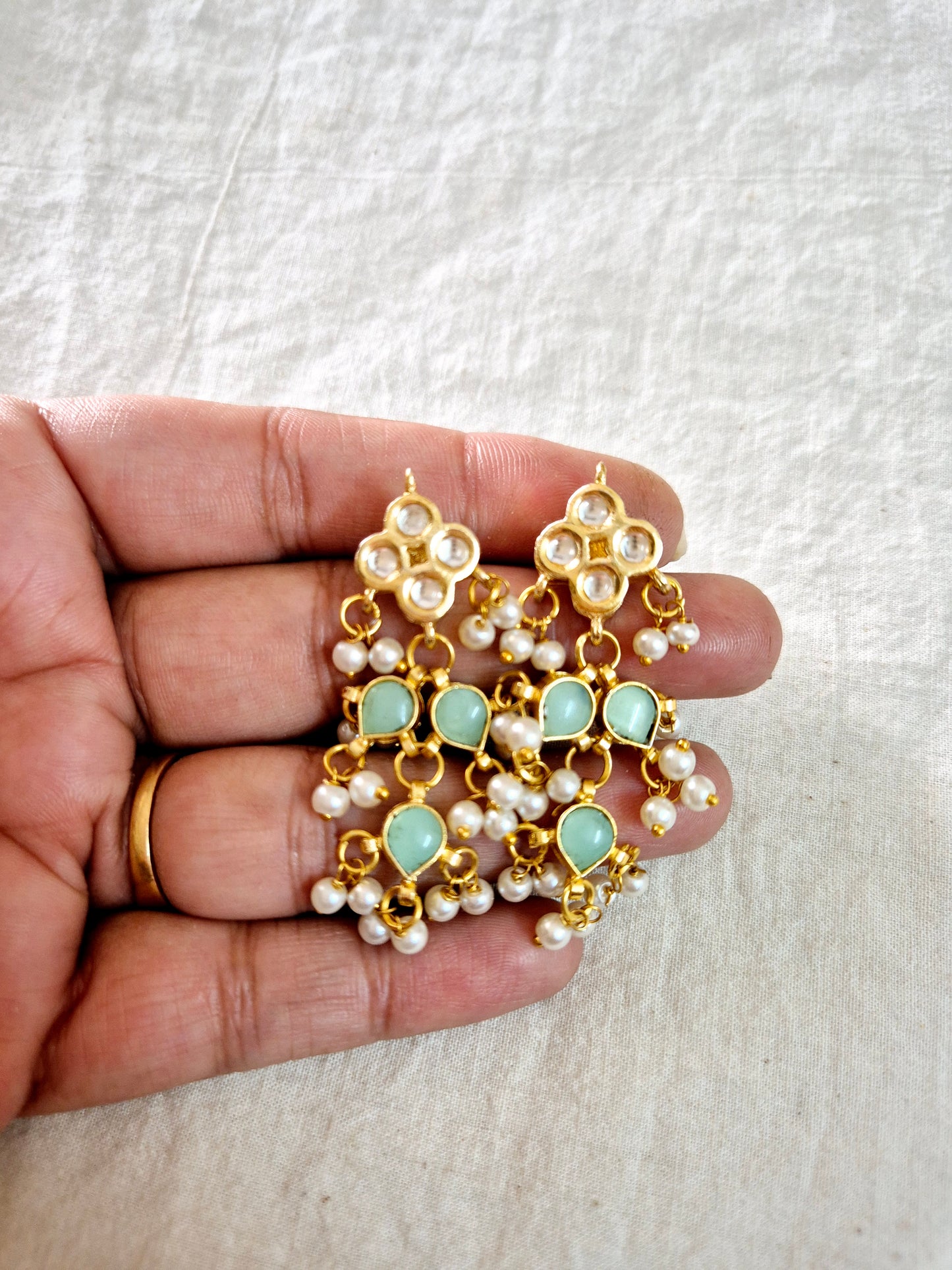 Kundan earrings with jhalar