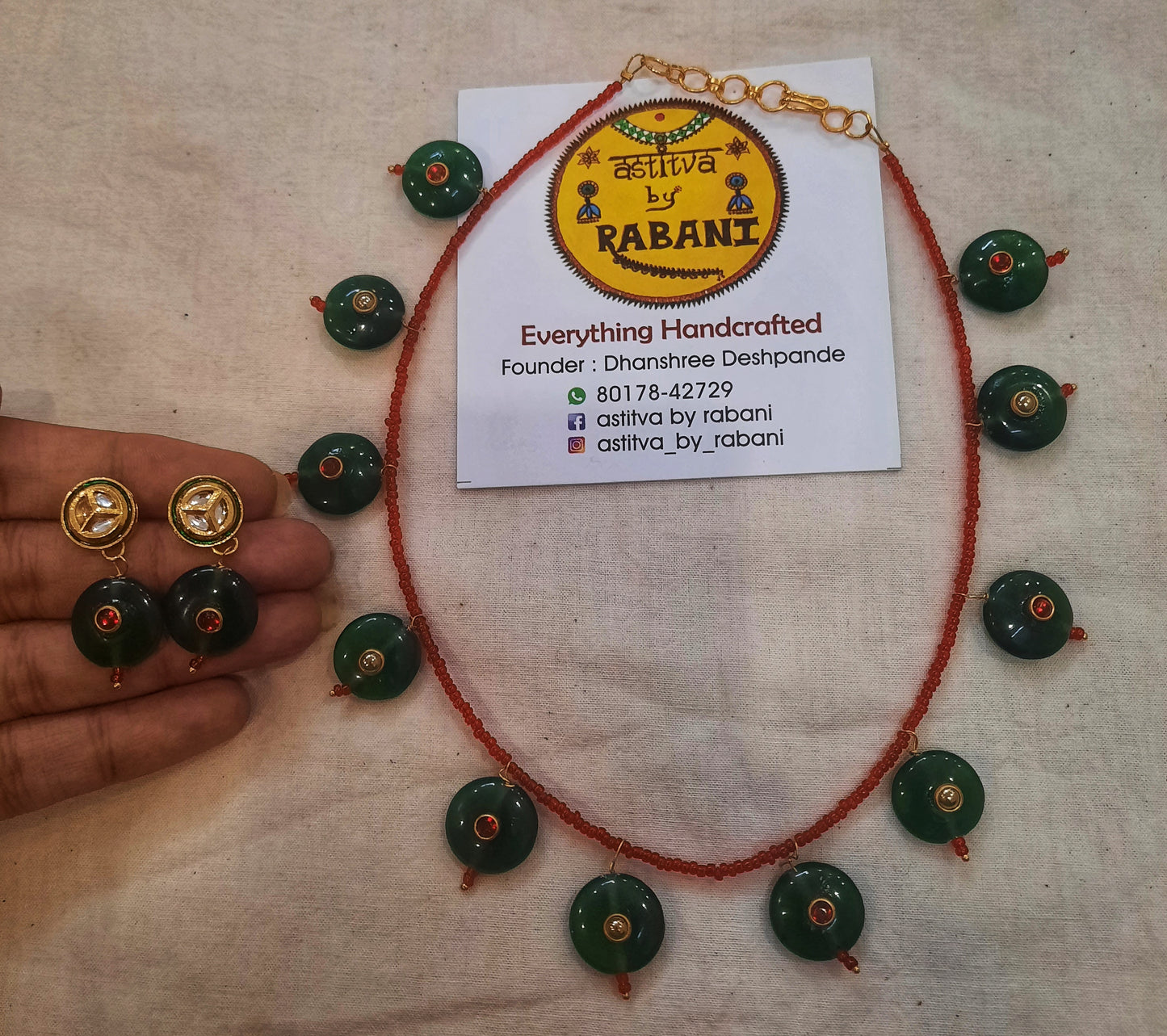 Green Glass bead Choker set