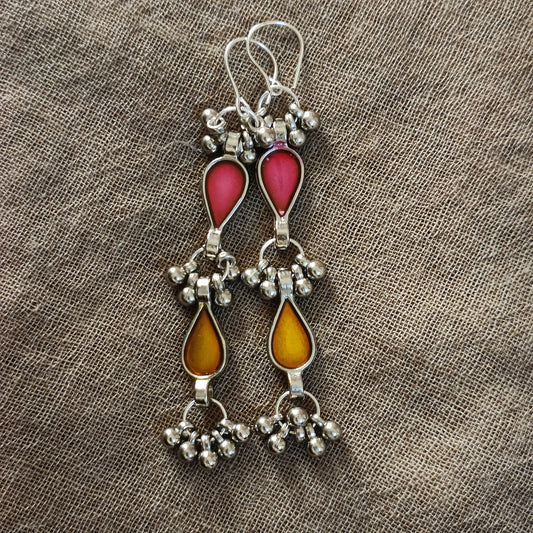 EK PATTI LAYER EARRING-PINK YELLOW