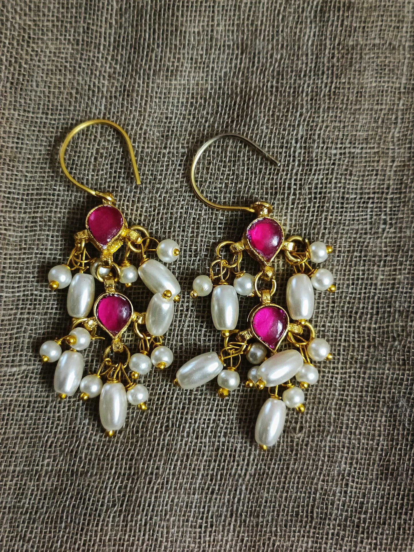 Kundan Earrings (Pinkish Red)
