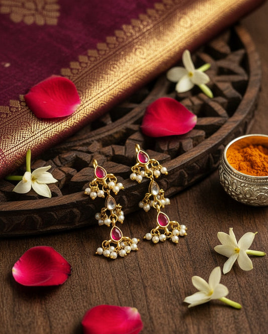 Kundan chain earrings