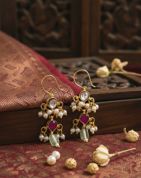 Kundan earrings white pink