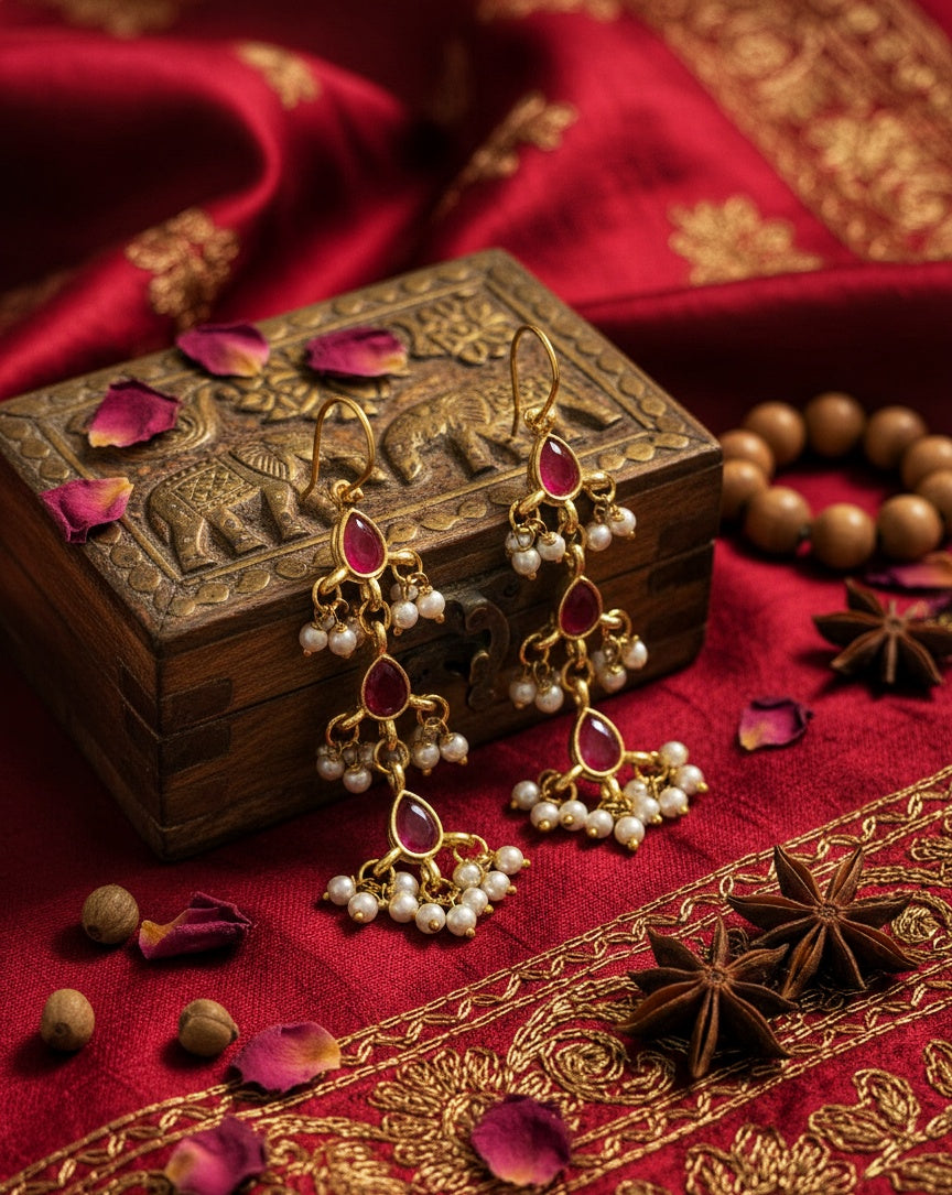 Kundan chain earrings