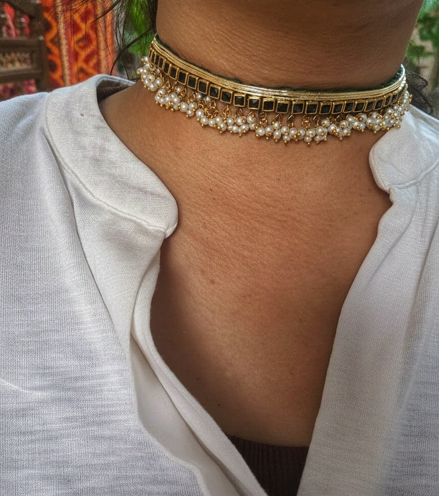 Handmade kundan choker green