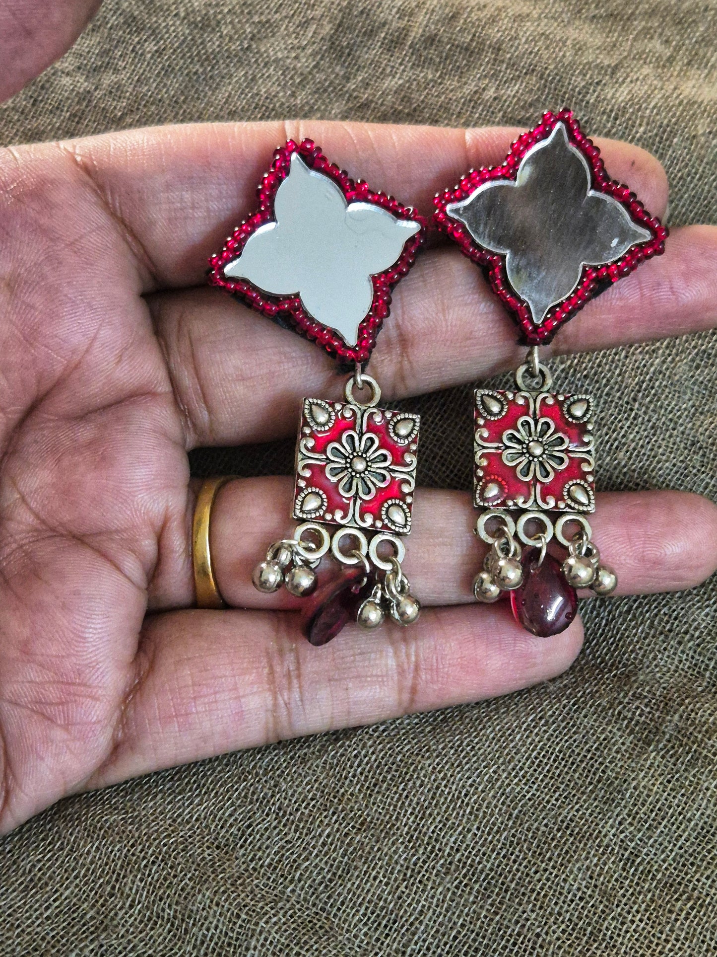 Ful mirror wala earrings