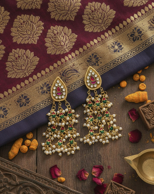 Kundan Jhalar earrings