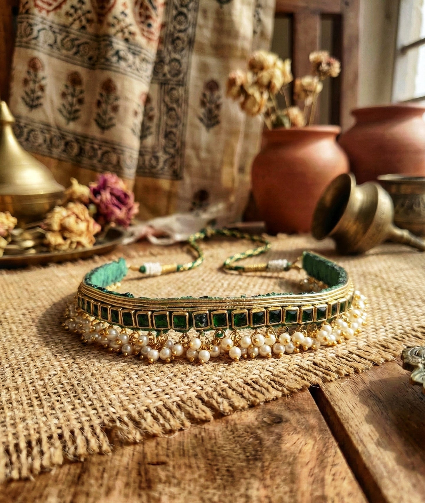 Handmade kundan choker green