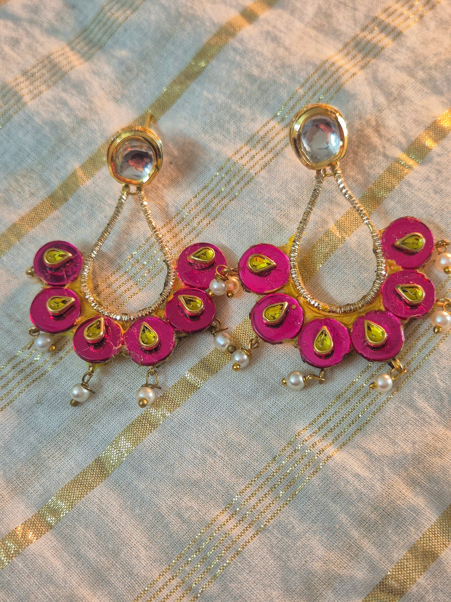 Kundan stud chandbali earrings