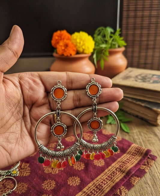 Rang birange gola earrings orange