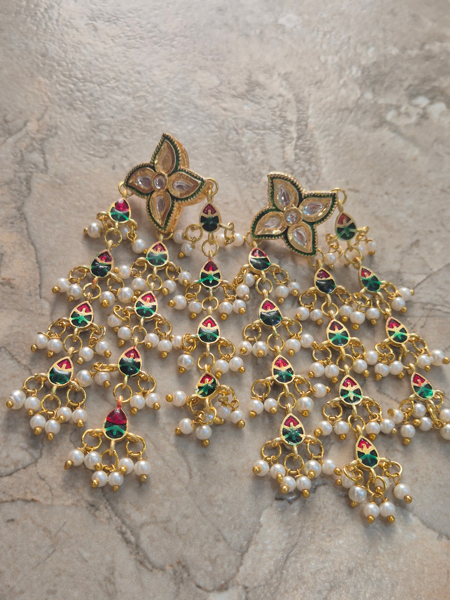 Kundan chain stud earrings