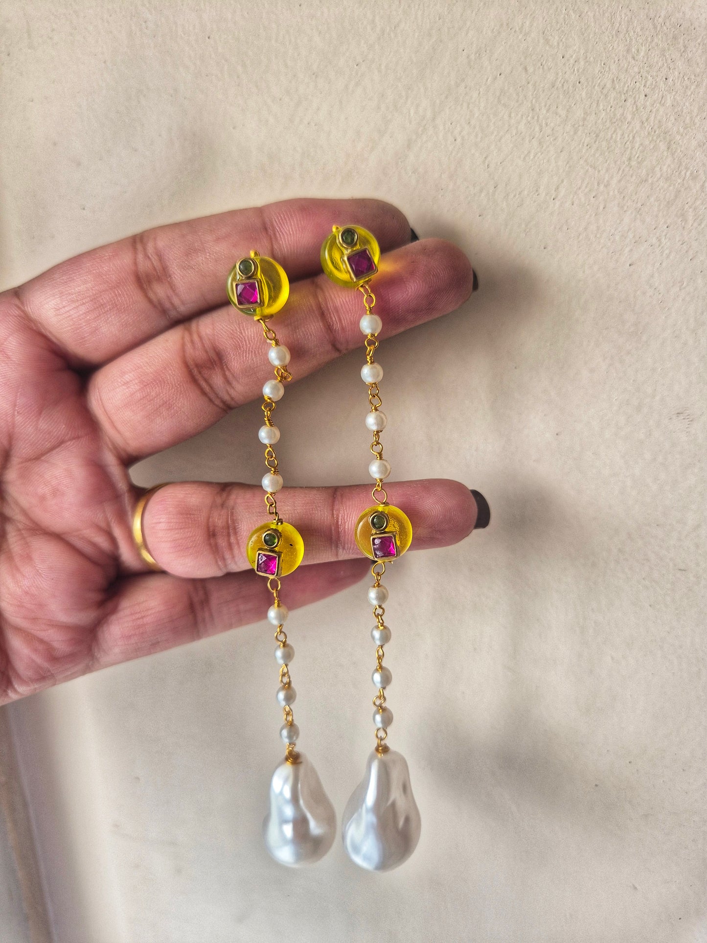 Long pearl wali kundan earrings