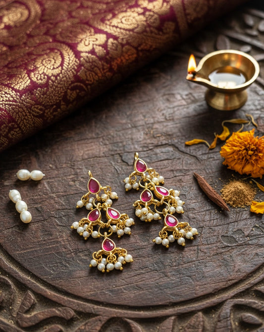 Kundan chain earrings