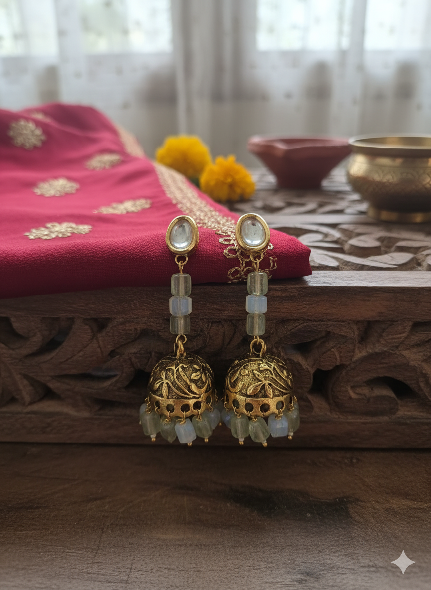 Bead wala golden jhumka