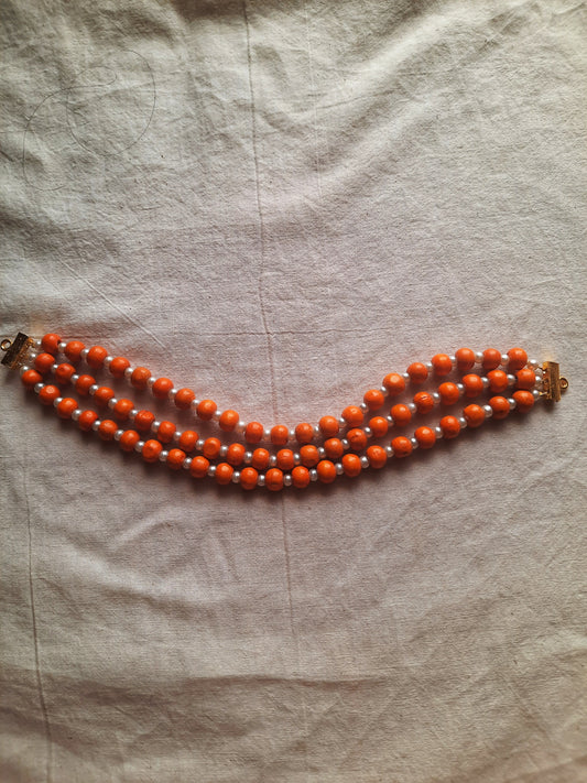 Orange and pearl Bead Choker