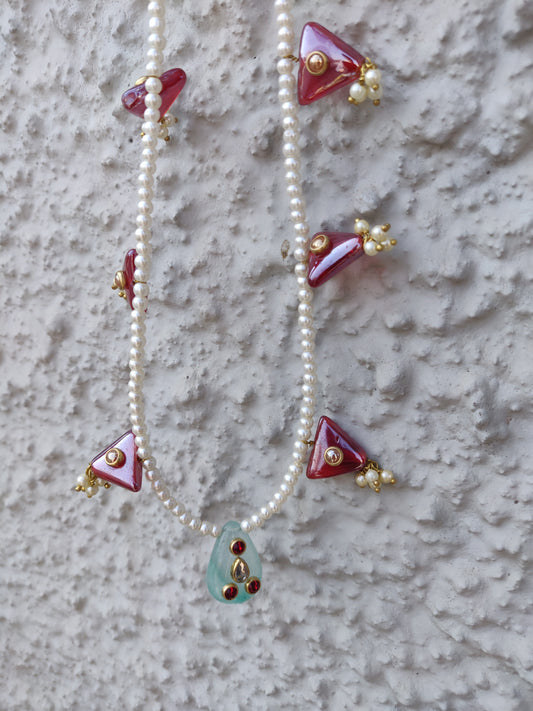 Pearl and glass bead earrings