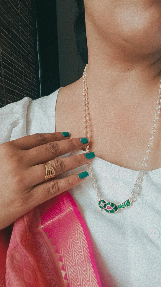 Green Bird Pearl Chain Necklace
